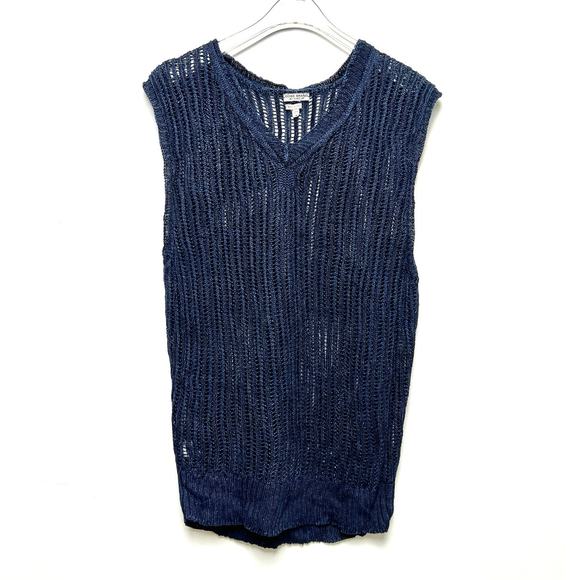 Oobe Brand Pure Linen Open Knit Hugger Vest Navy XL - Picture 1 of 7